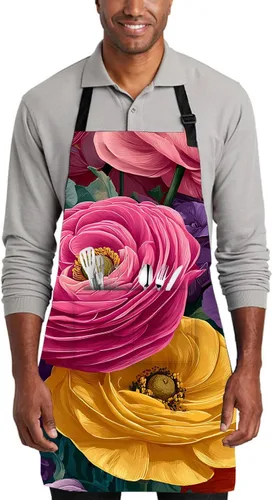 Miniatura 8 de Delantal de cocina para el hogar, cocina, horneado, jardinería, para mujeres y hombres, con 2 bolsillos, impermeable, 32 x 28 pulgadas
