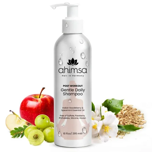 Ahimsa Gentle Daily Shampoo sin parabenos sulfatos, champú orgánico para cabello seco dañado, rizado y tratado con color, aminoácidos de manzana y