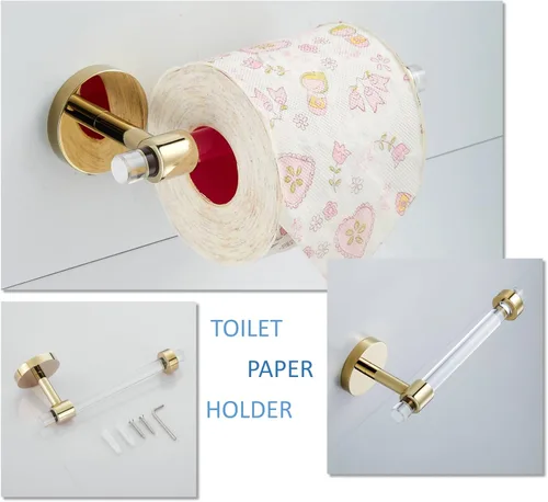 Miniatura 4 de Juego de accesorios de baño acrílico dorado – Juego de accesorios de baño Toallero de barra de toalla – Soporte de toalla de baño montado