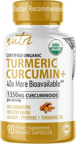 Nutri Suplemento orgánico de curcumina de cúrcuma de 1425 mg – 40 veces más biodisponible – 95% curcuminoides puros – con pimienta negra, jengibre y