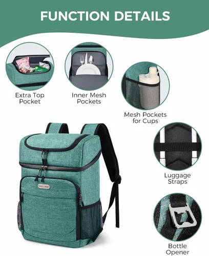 Miniatura 3 de BAGLHER Mochila Nevera Térmica Ligera Aislada - 30 Latas, A Prueba de Fugas para Almuerzo, Picnic, Senderismo, Viajes de Campamento Verde-Titán