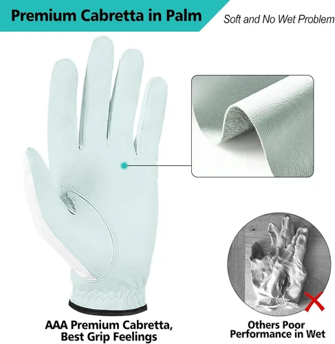 Miniatura 3 de Yamato Paquete de 3 guantes de golf para hombre, guantes duraderos de cuero blanco Cabretta para todo tipo de clima, para golfistas diestros