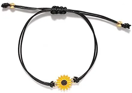 Miniatura 4 de Pulseras de girasol de moda para hombres y mujeres, hechas a mano, trenzadas con cuerda negra, dije de amistad, tarjeta de deseos, surf, joyería