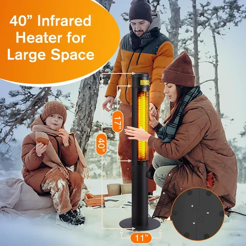 Miniatura 4 de Calentador Eléctrico para Exteriores para Patio, 1500W 40" Calentadores Infrarrojos de Pie Grandes para Uso en Interiores y Exteriores, Calentador