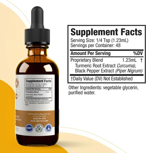 Miniatura 5 de Gotas líquidas de curcumina de cúrcuma con extracto de pimienta negra Suplemento de raíz de cúrcuma para apoyo articular, antioxidante y salud