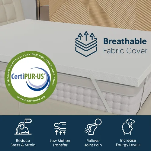Miniatura 3 de Greaton, Cubrecolchón de firmeza media de 2 pulgadas con funda transpirable, protector de colchón refrescante para dolor de espalda, suave