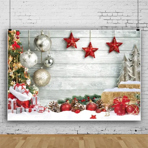 Miniatura 4 de Leowefowa Fondo de vinilo de 5 x 3 pies para fotos de Navidad, piso de madera blanca, copo de nieve, fondo de fotografía de árbol de Navidad, Año