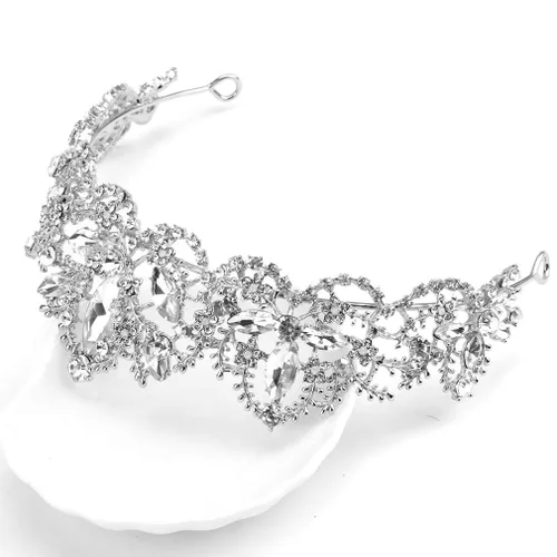 Miniatura 6 de Tiara de plata para boda, tiaras y coronas para mujer, tiara de reina de diamantes de imitación para mujer, corona de princesa, diadema