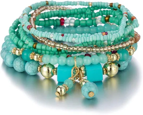 Miniatura 3 de Caiyao Juego de pulseras de cuentas apilables de estilo bohemio, juego de pulseras elásticas multicapa, juego de joyas multicolor, pulseras con dije