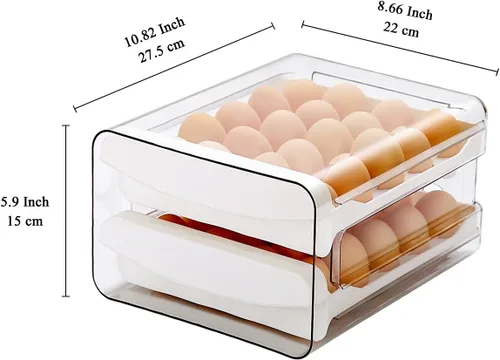 Miniatura 2 de HOMQUEN Soporte para huevos, plástico transparente, bandeja para huevos de 2 capas/40 rejillas y caja de almacenamiento fresca para refrigerador