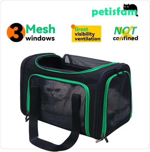 Miniatura 4 de Transportador suave para gatos medianos y perros pequeños con cama acogedora, 3 puertas, entrada superior, aprobado por aerolíneas, a prueba