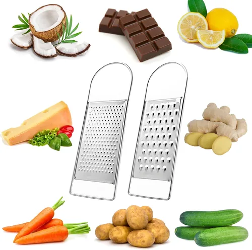 Miniatura 4 de Paquete de 2 ralladores de queso de mano, ralladores planos de acero inoxidable grueso para cocina, adecuado para papas, verduras, mantequilla