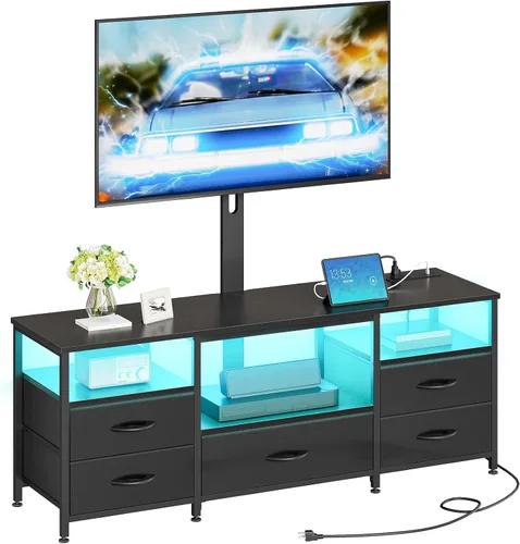HOOBRO Soporte de TV con soporte y toma de corriente, para televisores de 32/45/55/60/65 pulgadas, centro de entretenimiento LED giratorio con
