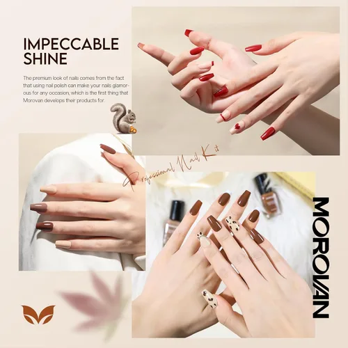 Miniatura 2 de Morovan Juego de Esmaltes de Uñas Marrones: Kit de Esmalte de Uñas Nude Chocolate Oscuro de Invierno Secado Rápido al Aire Regular Paquete