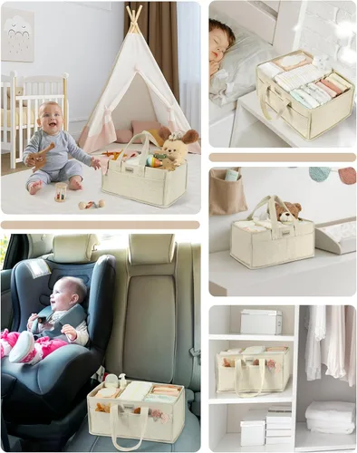 Miniatura 6 de URMYWO Organizador de pañales – Organizador de pañales portátil para bebé con asa, organizador grande para guardería, cesta de almacenamiento