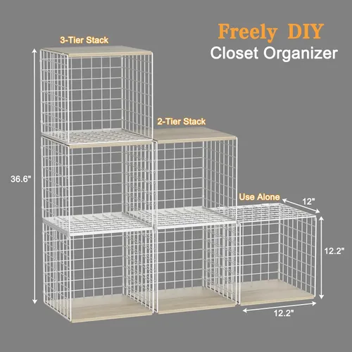 Miniatura 3 de 3 piezas de organizadores de clóset apilables y almacenamiento, estantes de clóset con parte superior de madera y almacenamiento extra, organizador