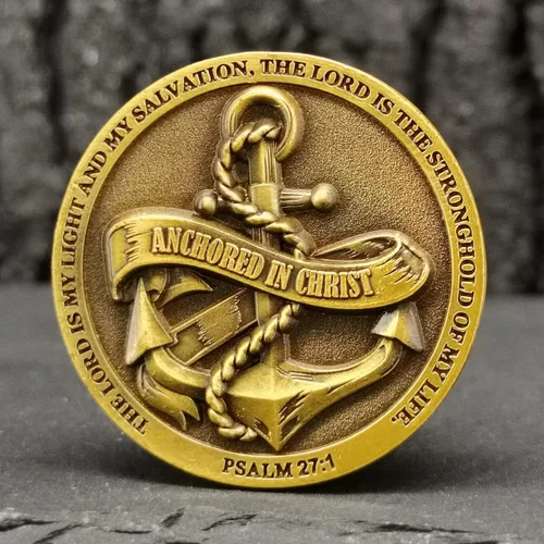 Miniatura 3 de Moneda de desafío anclada en Cristo, símbolo de fe y fuerza, ficha de abrazo de bolsillo cristiana (moneda individual)