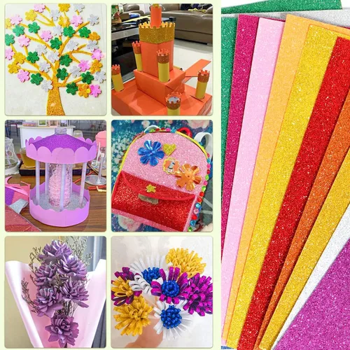 Miniatura 4 de 10 hojas de papel con purpurina para decoración de Navidad, Año Nuevo, Acción de Gracias, papel de cartulina A4, papel autoadhesivo para graduación