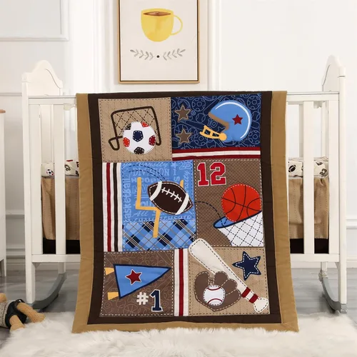 Miniatura 17 de Juego de cama de cuna de dinosaurio mini para niños azul de 3 piezas Premium, juego de sábanas para bebé, juego de cuna de dinosaurios