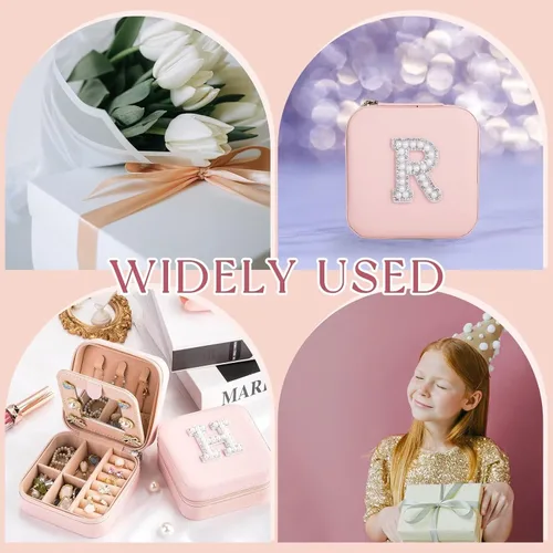 Miniatura 6 de Qncssk Joyero de viaje para mujeres y niñas, pequeño joyero organizador de almacenamiento con perlas con purpurina inicial - Mini elegante regalo