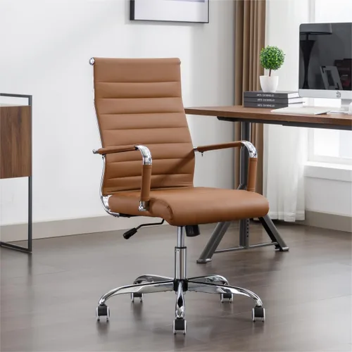 Miniatura 16 de Silla de escritorio de oficina de cuero, sillas de sala de conferencias con ruedas, silla ejecutiva moderna de respaldo alto, ergonómica giratoria