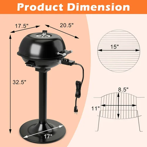 Miniatura 6 de ORALNER Parrilla eléctrica para barbacoa con soporte, rejilla de calentamiento y bandeja de goteo, parrilla eléctrica de 15 porciones