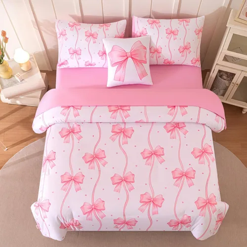 Miniatura 13 de Juego de edredón individual de 6 piezas para niñas, ropa de cama de mariposa rosa, juegos de edredón de mariposa con sábanas para niños