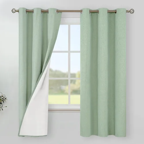 Miniatura 20 de YoungsTex - Cortinas de lino beige 100% opacas para dormitorio de 63 pulgadas de largo, cortinas cortas con aislamiento térmico y ojales