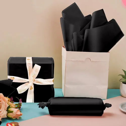 Miniatura 5 de 50 hojas de papel de seda negro para bolsas de regalo, papel de seda negro a granel para bodas, cumpleaños, proyectos de bricolaje, Halloween
