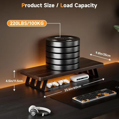 Miniatura 3 de Soporte para monitor, soporte de madera de 24 pulgadas, capacidad de carga de 220 libras, elevador de monitor de escritorio
