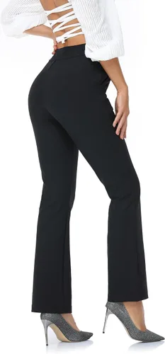 Miniatura 3 de Pantalones de vestir de cintura alta para mujer, corte de bota, cintura elástica, sin botones, color negro, pantalones de trabajo para mujer