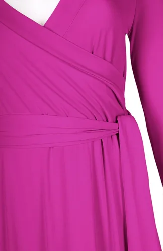 Miniatura 5 de Bon Rosy maxi vestido ceñido de mangas 34 y escote en V liso para mujer