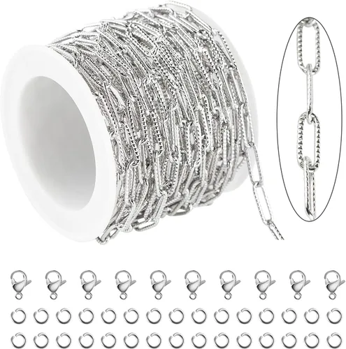 Miniatura 8 de KYUNHOO Cadena de acero inoxidable chapada en oro de 16.4 ft para hacer joyas, cadena ovalada en relieve de 0.157 in de ancho, cadena de joyería