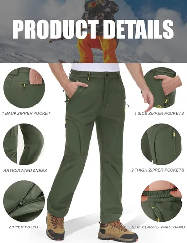 Miniatura 5 de MAGCOMSEN Pantalones de nieve para hombre, resistentes al agua, con forro polar, 5 bolsillos con cremallera, para invierno, snowboard, senderismo
