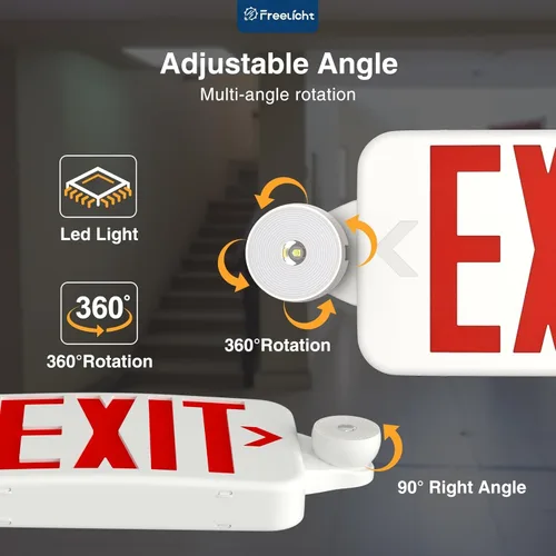 Miniatura 3 de FREELICHT Paquete de 12 letreros de salida LED rojos con luces de emergencia, dos cabezales ajustables, luz de salida de batería, cable duro