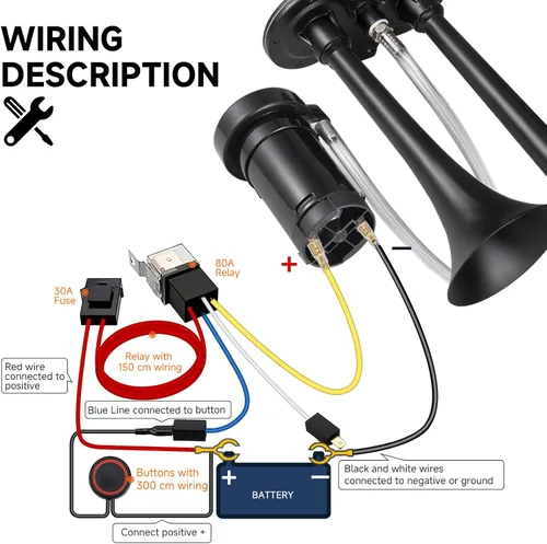 Miniatura 8 de Bocina de tren para camión de 150 db 12 V, bocina de aire doble súper ruidosa con compresor, adecuada para cualquier vehículo de 12 V, tren, coche