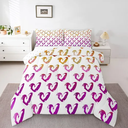 Miniatura 31 de Juego de edredón de San Valentín para parejas, juegos de ropa de cama rojo y blanco para niños, niñas, adolescentes, con texto en inglés "I Love