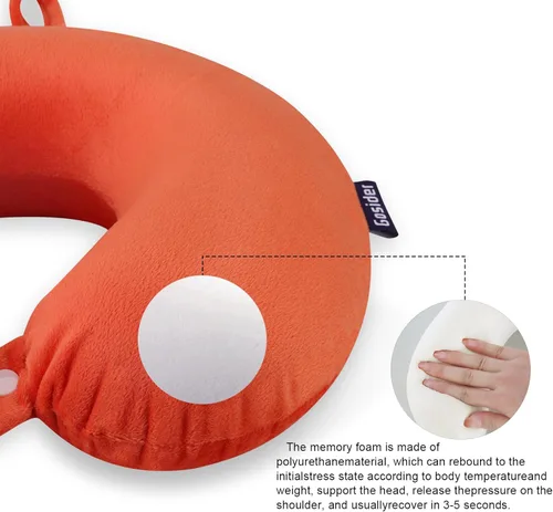Miniatura 5 de Almohada de viaje de cuello en espuma viscoelástica de terciopelo naranja Gosider para avión, coche, tren