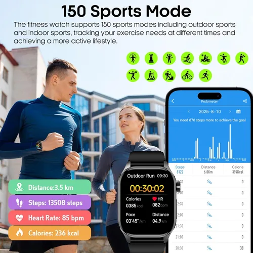 Miniatura 6 de Reloj inteligente para hombres y mujeres con llamadas Bluetooth, presión arterial, frecuencia cardíaca, oxígeno en sangre, estrés, HRV, monitor