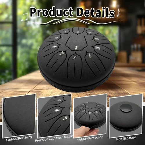 Miniatura 3 de Yahpetes Tambor de lengua de acero, instrumento de percusión musical, tambor de lluvia de metal para exteriores de 6 pulgadas, 11 notas, tecla C