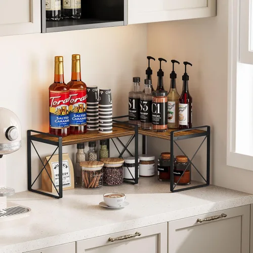 Miniatura 5 de Giikin Organizador de encimera de cocina, juego de 2 estantes de encimera de cocina, estante elevador para estante de especias para armario y Marrón