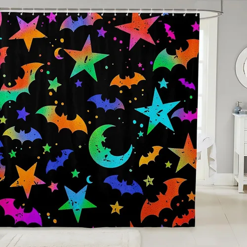 Miniatura 14 de Erosebridal Juego de cortinas de ducha góticas espeluznantes para bañeras, farol de calabaza, cortina de baño para niños, telarañas fantasmas, Multi
