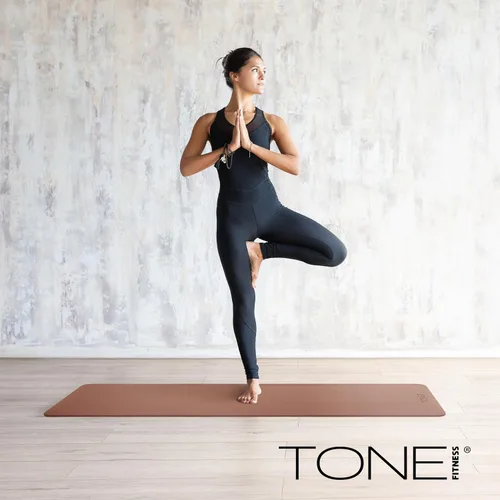 Miniatura 6 de TONE Fitness Esterilla de yoga antideslizante de 1/4 pulgadas de grosor para ejercicios y pilates para entrenamientos en casa con correa de Azul