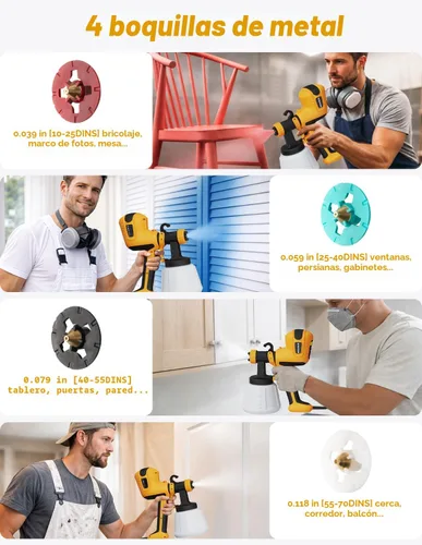 Miniatura 7 de Pulverizador de pintura, pistola de pulverización HVLP con junta de limpieza y soplado, 4 boquillas de cobre y 3 patrones, pulverizadores de pintura