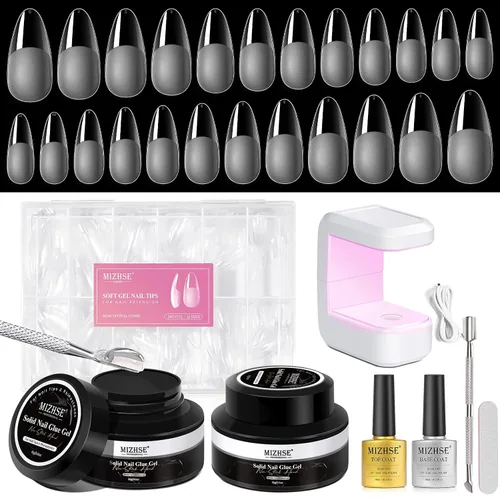 Miniatura 12 de MIZHSE Kit de pegamento de uñas semisólido de 0.35 oz y removedor de 0.3 fl oz para puntas de uñas a presión, secado rápido súper fuerte, sin