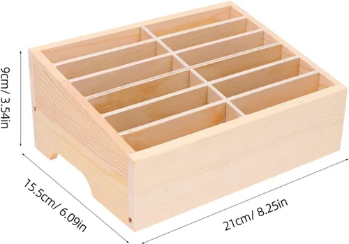 Miniatura 4 de SEWACC Caja de almacenamiento de madera para teléfono celular, organizador de escritorio, 12 rejillas, oficina, aula, hogar, caja de almacenamiento