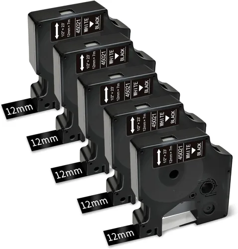 Miniatura 14 de Paquete de 4 recambios para rotuladora Dymo D1, negro sobre transparente 45010 S0720500, 1/2 pulgada x 23 pies cinta de etiquetas transparente D1