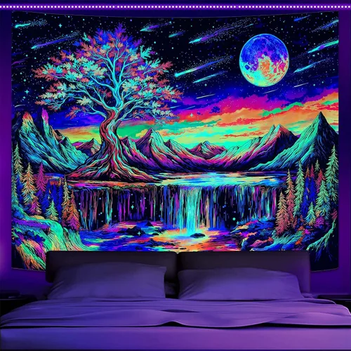 Miniatura 33 de Zussun Tapiz de hongo rojo, tapices de luna y estrella para dormitorio, estética de color beige, noche estrellada, planta verde, tapiz de pared