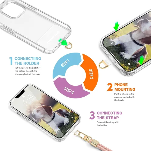 Miniatura 8 de Cordón universal cruzado para teléfono celular, cordón ajustable antirrobo para el cuello para iPhone 17 Pro Max, 2 parches de teléfono, Rosa