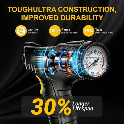 Miniatura 3 de Compresor de aire portátil, inflador de neumáticos de 12V DC Medidor de presión digital, 150 PSI, luz LED, coche, motocicleta, bicicleta, anillo